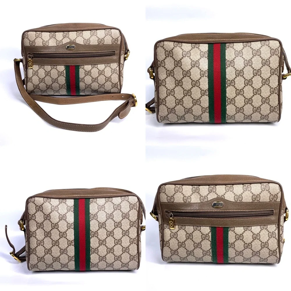🔴SOLD🔴GUCCI Vintage Sherry Line GG Web PVC Canvas Browns Crossbody Bag - Picture 3 of 16